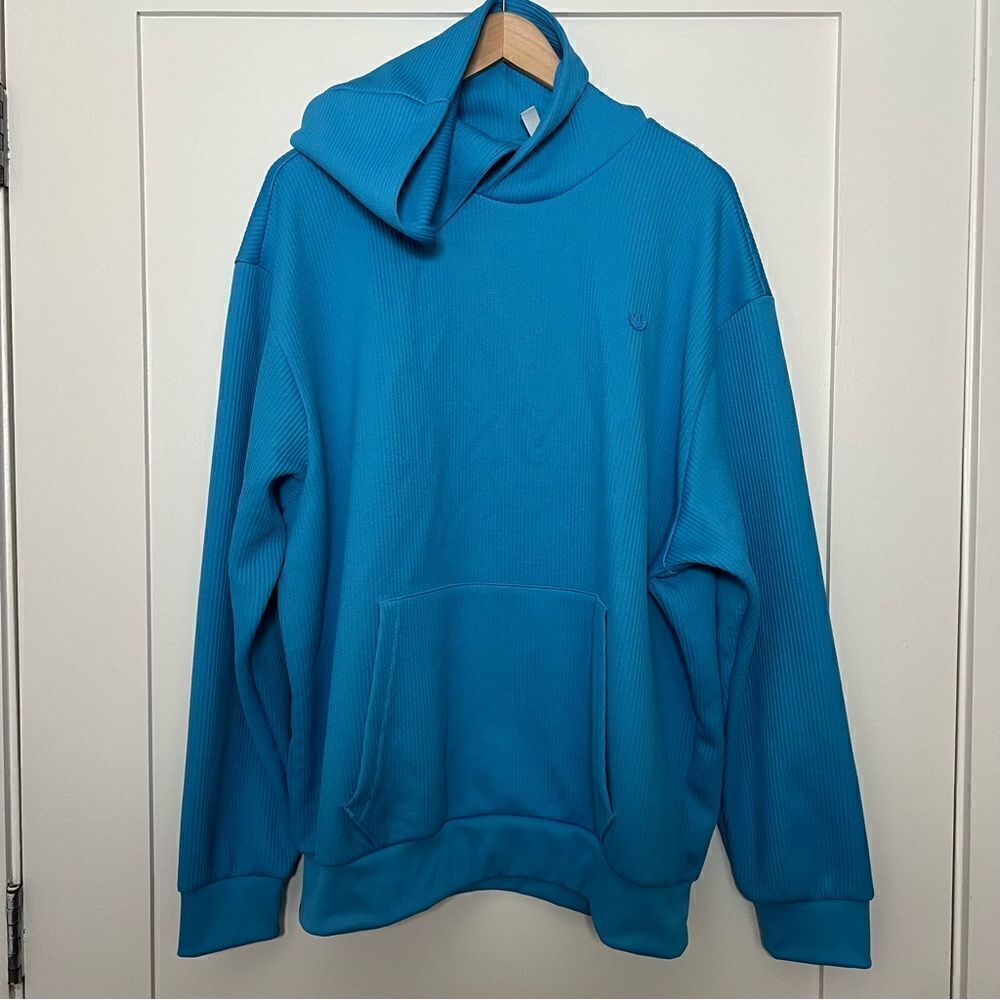 Adidas Hoodie Sweatshirt Mens Size M Blue Adicolor Trefoil Plisse Loose Fit